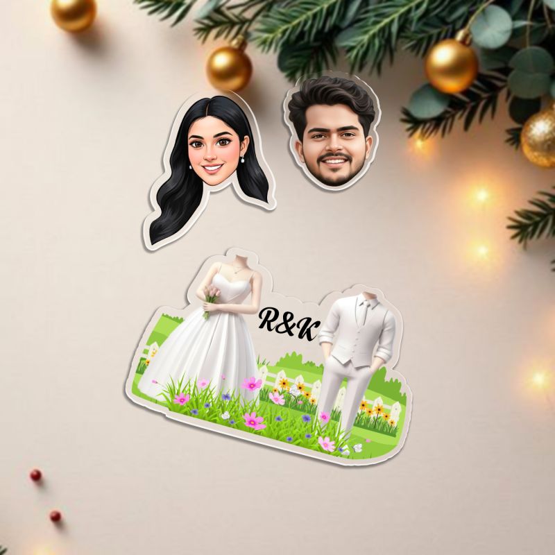 Personalized Couple Bobblehead Caricature Gift for Husband, Wife, Girlfriend, Boyfriend & Friends Solar Powered Moving Head Couple Gift for Birthday (Wedding Couple)